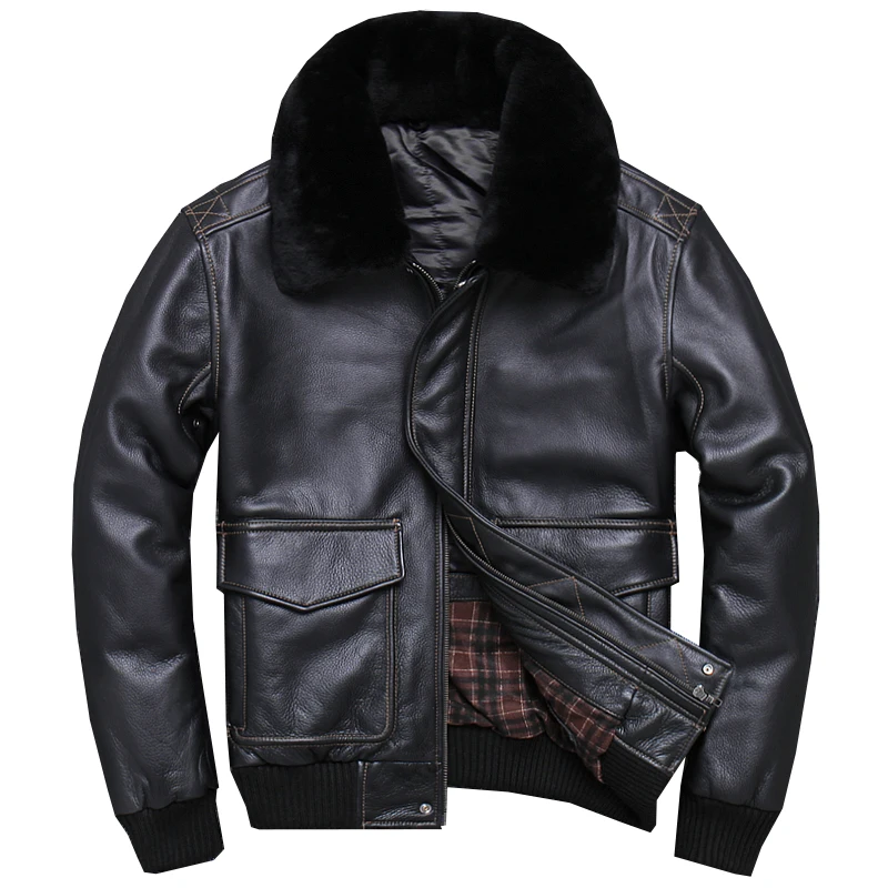 

FREE SHIPPING 2019 Black Men USAF A2 Pilot Leather Jacket Wool Collar Genuine Thick Cowhide Russian Winter Aviator Leather Coat
