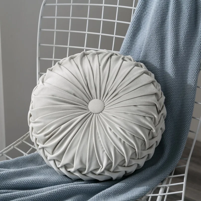 Velvet Pleated Round Pumpkin Throw Pillow Couch Cushion Floor Pillow Decorative For Home Chair Bed Car