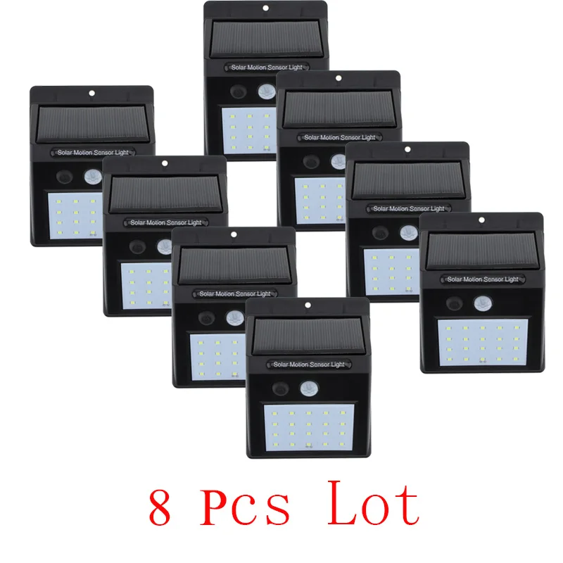 1-8pcs 20LEDs Solar Power Light Motion Sensor Wall Lighting Outdoor Garden Decoration Fence Stair Pathway Yard Waterproof Lights