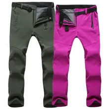LoClimb Men Women Fleece Softshell Camping Hiking Pants 2017 Winter Outdoor Sports Trousers Trekking Ski Waterproof Pants,AM054