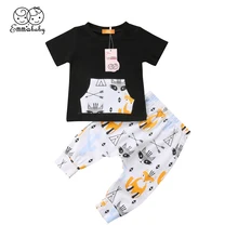 Повседневный комплект одежды из 2 предметов для маленьких мальчиков; комплект одежды; футболка с короткими рукавами+ штаны с принтом; хлопковые комплекты одежды с принтом