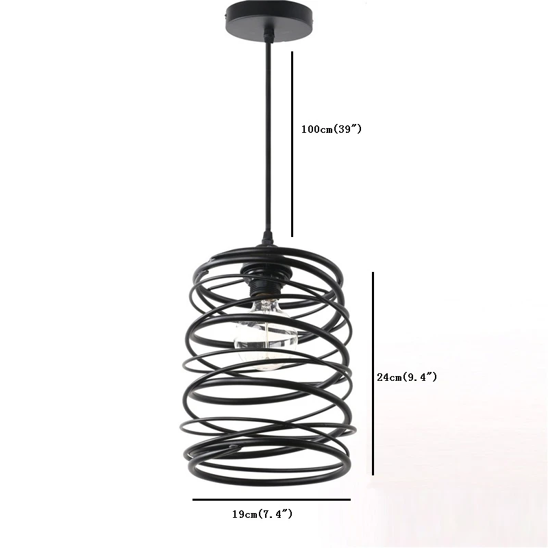 Винтажный чердак, черный металлический спиральный абажур, подвесной светильник, клетка для кухни, островная лампа, подвижный промышленный винтажный подвесной светильник, светильники