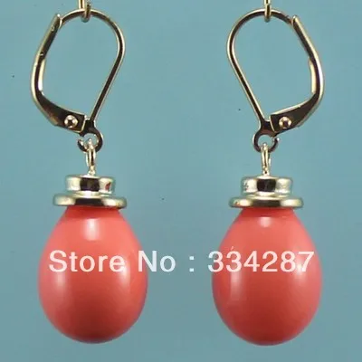

Lovely! Pink Sea Shell Pearl Drop Shape Hook Earring 18K Yellow Gold GP