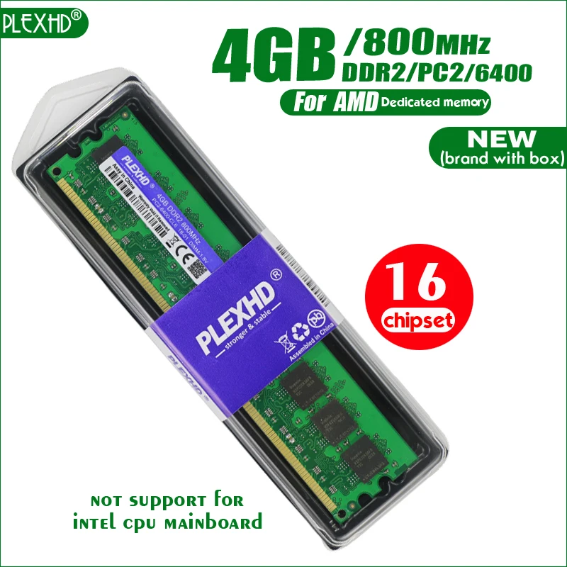 PLEXHD 4 Гб 16 чипов DDR2 PC2-6400 800 МГц 4G PC2 6400 для настольных ПК DIMM оперативная память 240 контакты для AMD Высокая совместимость