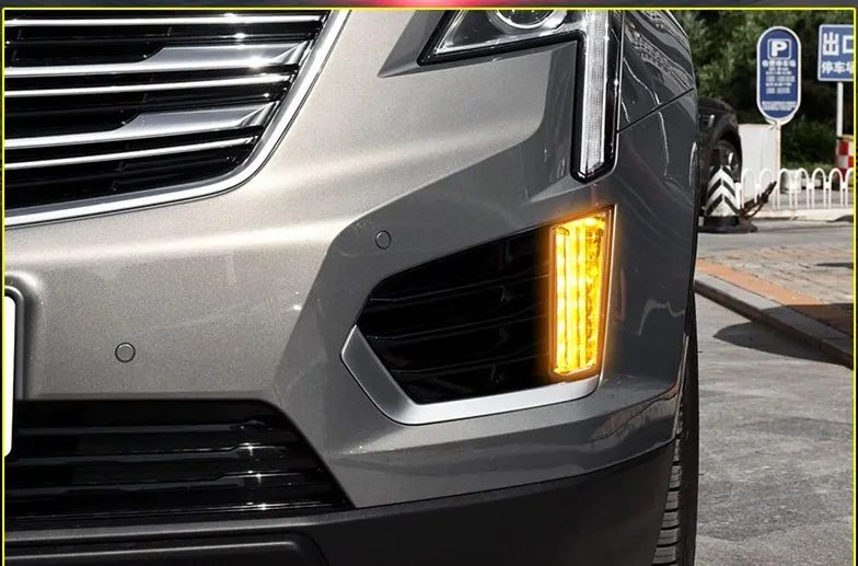 Qirun светодиодные дневные ходовые огни дневного света для Cadillac XT5 с желтым указатели поворота