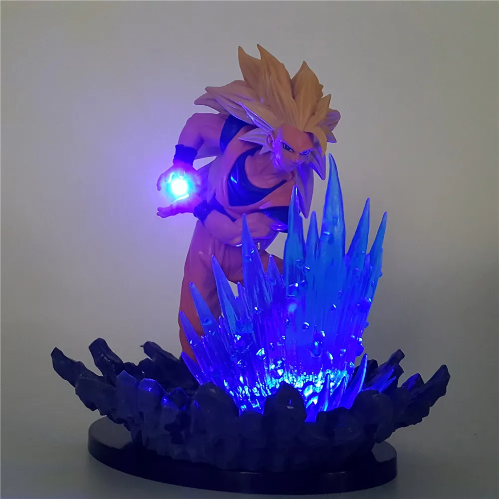 

18cm Dragon Ball Z Goku Action Figures DIY LED Light Lampara DBZ Super Saiyan 3 Kamehameha PVC Model Toys Brinquedos with Base