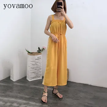 

Yovamoo Rompers Womens Jumpsuit 2018 Summer Streetwear New Korean Casual Spaghetti Strap Wide Leg Pants Overalls Yellow