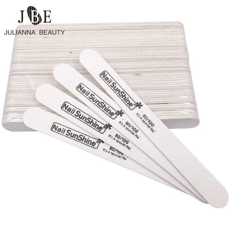 

50 Pcs White Nail Files Double Side Wooden Buffer Sanding 80/100 Disposable Nails Files Lime a Ongle Manicure Tools For Salon