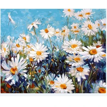 

Daisy Flower Oil Painting By Numbers On Canvas Draw Pictures Painting Coloring By Numbers On The Wall Art Decor For Home