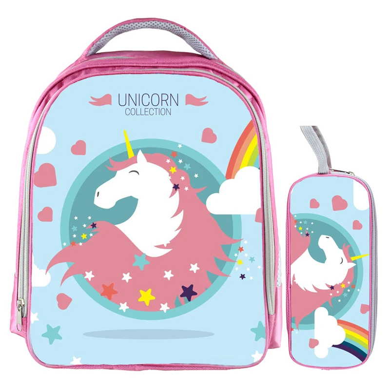 2pcs Unicorn 14 13-дюймовый рюкзак с единорогом радуги рюкзак для наездника, детские школьные рюкзаки для девочек детский сад детские сумки карандаш комплекты с сумкой - Цвет: 2pcs Unicorn 14