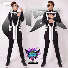 S-4XL Мужская модная Новая певица DJ club exobiology Очаровательная тонкая рубашка черно-белый фартук мужские брюки костюмы формальное платье