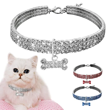 작은 개를 위한 블링 개 목걸이 고양이 목걸이 라인석 Diamante 애완 동물 강아지 목걸이, 고양이 목걸이 애완 동물 용품 개 액세서리