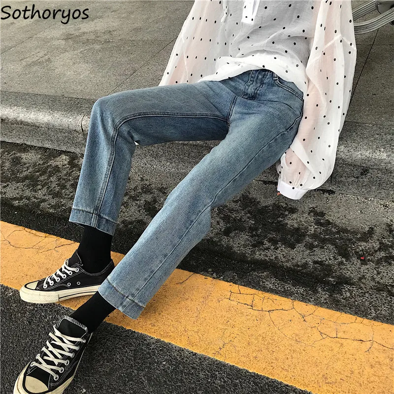 

Jeans Women Solid Retro High Waist All-match Elegant Loose Straight Womens Korean Students High Waist Ladies Lovely Harajuku New