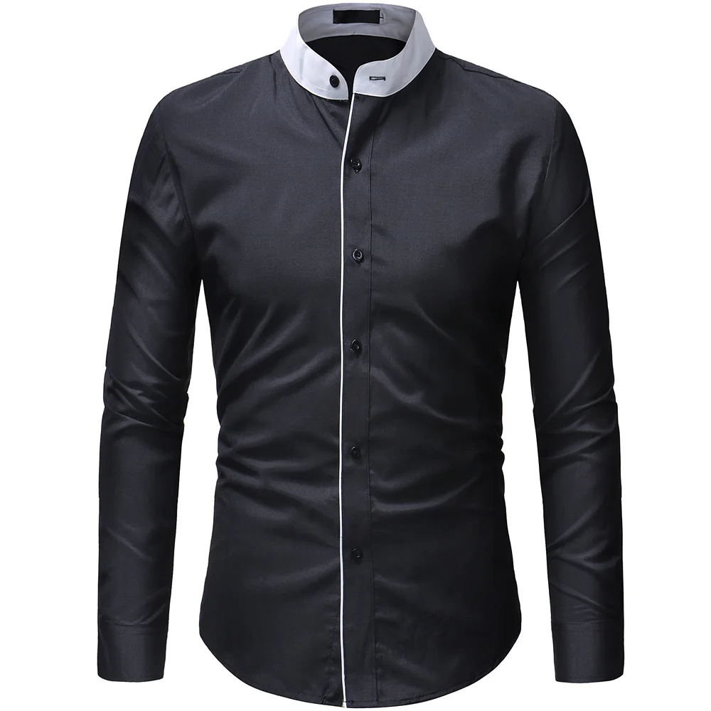 

New 2018 Autumn Standing Collar Dress Shirts High Quality Mens Casual Shirt,Casual Men Plus Size XXXL Slim Fit Social Shirts