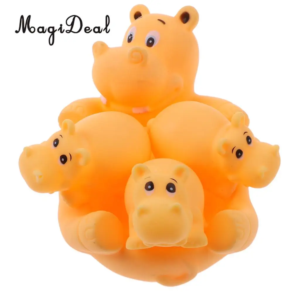 4x Lovely Rubber Squeaky Hippo Family Kids Children Baby Toddler Bath