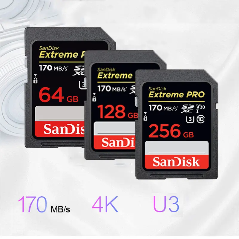 SanDisk Extreme PRO SDHC SDXC карта памяти 64 ГБ 128 256 до 170 МБ/с./с класс 10 C10 U3 V30 4K 32 95 для