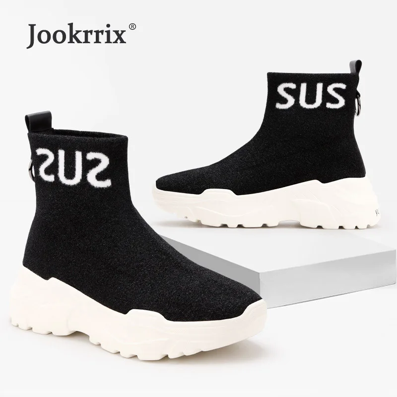 

Jookrrix Sock Shoes Women Fashion Brand Elasticity Platform Sneakers High Top Lady chaussure Autumn Female footware Knitting
