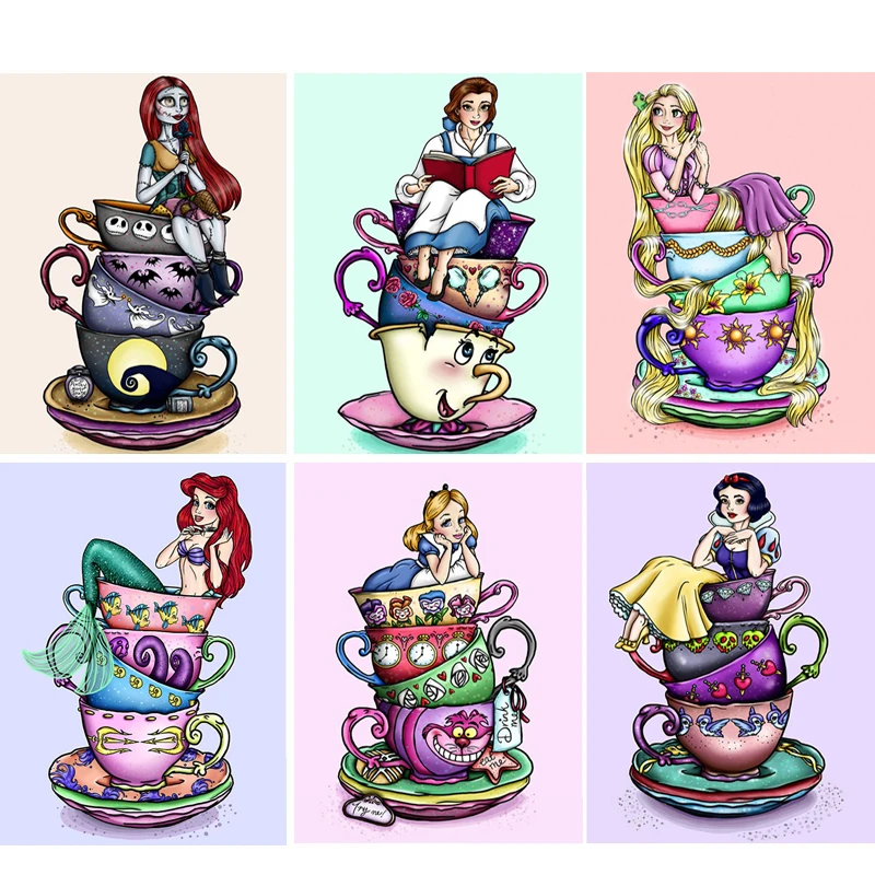 

Full Square/Round 5D DIY Diamond Embroidery "Cartoon Tea Princess Cup" Square Diamond Painting Cross Stitch Mosaic Decor Gift
