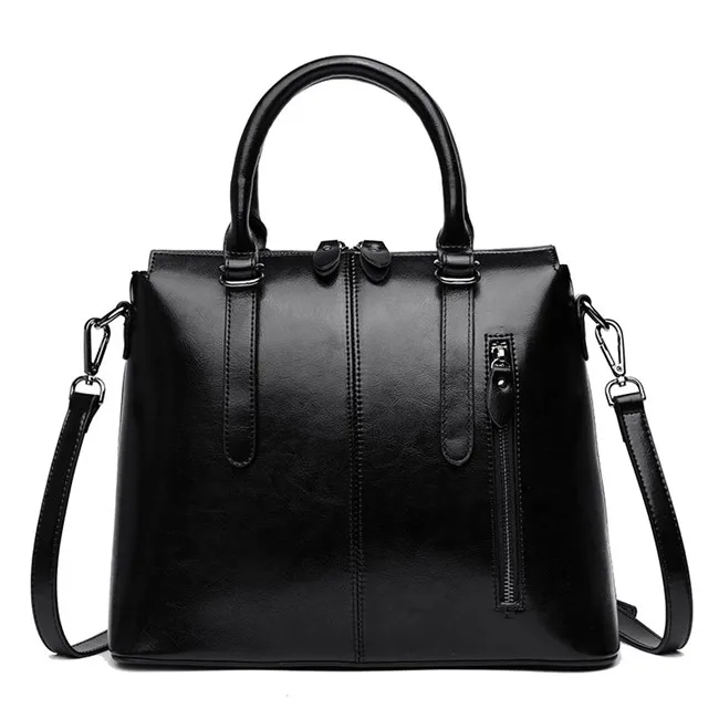 Бренд провощенная Промасленная кожа сумки с ручкой для женщин натуральная кожа женские сумки через плечо в винтажном стиле; повседневные дамские сумки черного и коричневого цвета - Цвет: black