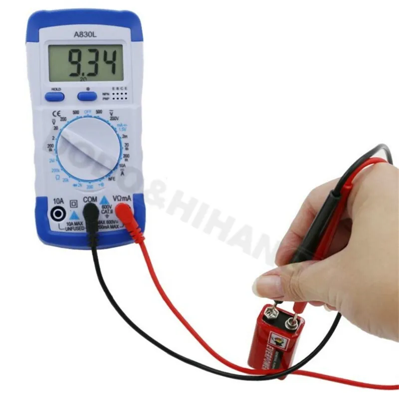 A830L Digital Multimeter LCD Backlight ACDC Ammeter Diode Frequency Multitester Voltmeter Ohm Portable Voltage Meter Tool D1019