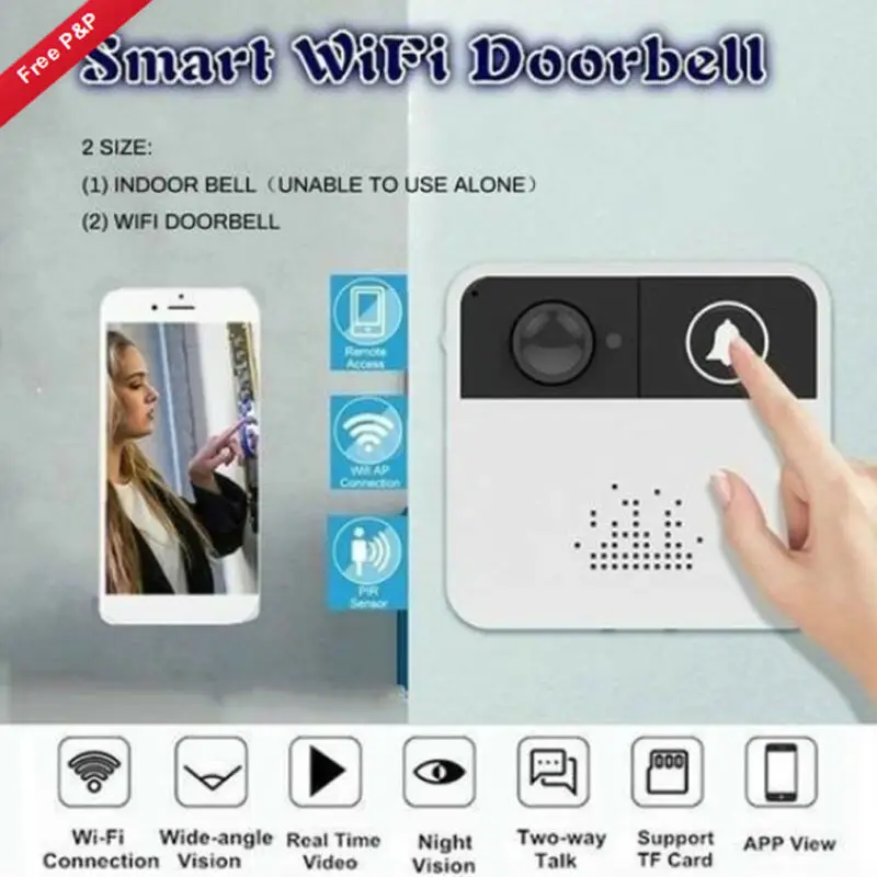 

1080P Smart WiFi Doorbell HD Camera Visual IR Video Phone Intercom Night vision IP Door Bell Wireless Home Security Camera