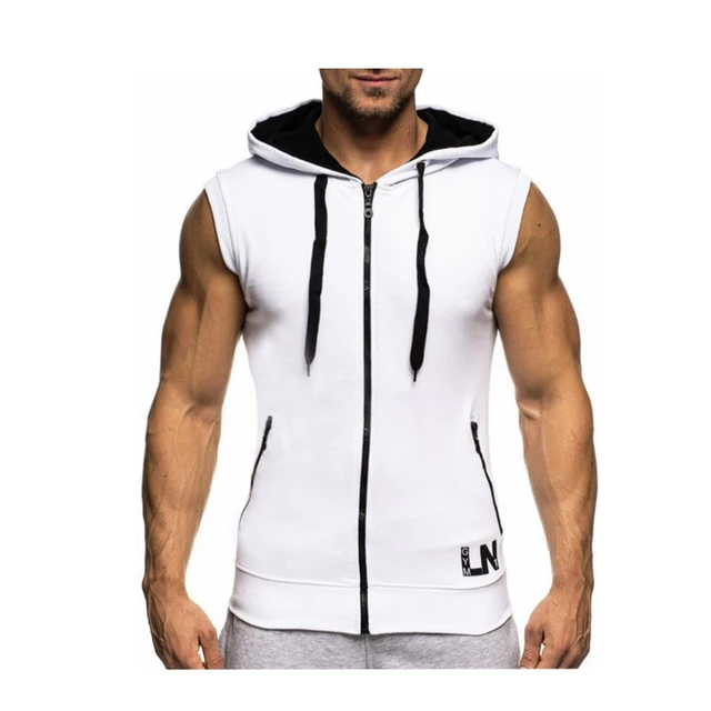 Buy Brand Male Bodybuilding Hoodies Fitness Sleeveless Hoodies Men Zipper Hoody