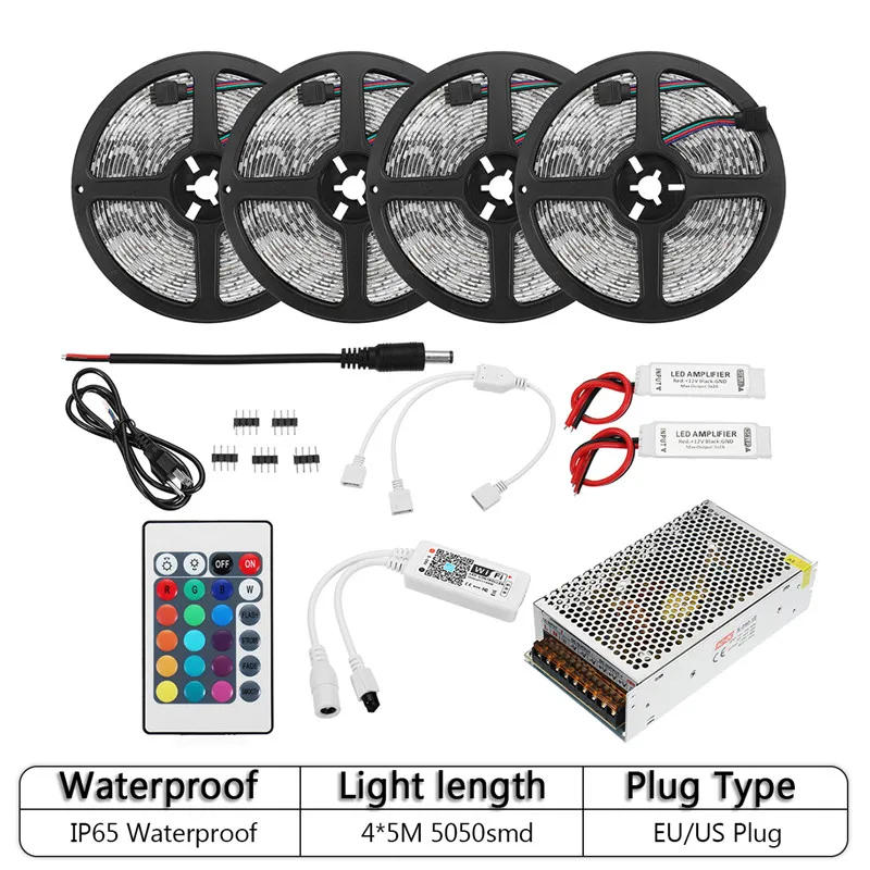 

Waterproof IP65 RGB 5050 300LED Flexible Strip Lights with Remote Control Wifi Wireless Smart Phone Controlled Light Strip Kit