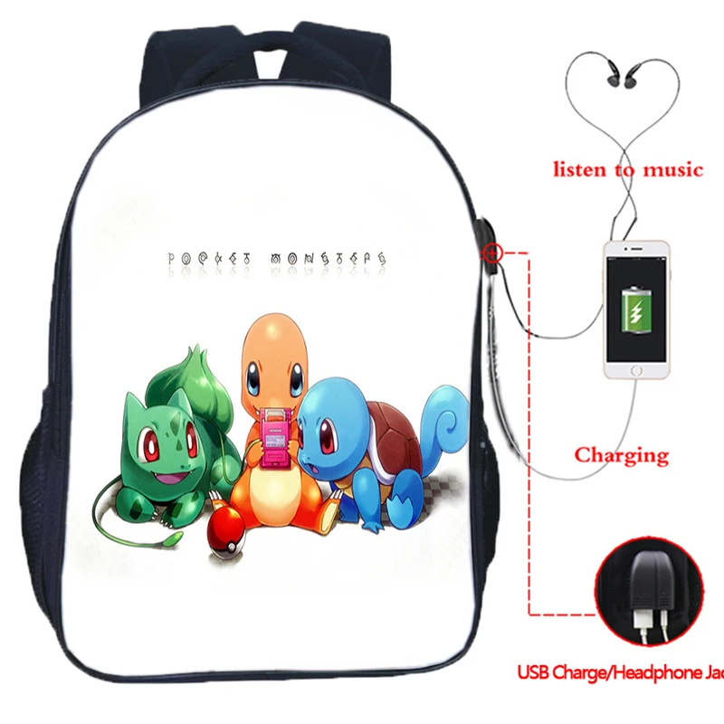 Высокое качество Mewtwo USB зарядный Рюкзак Kawaii для студентов мальчиков и девочек