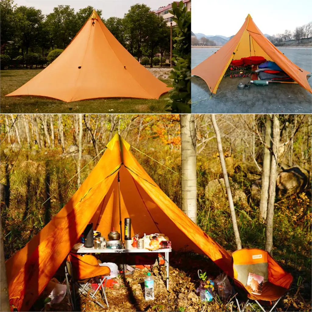 

Ultralight 2-4 Person 680g Outdoor Camping Tent 20D Nylon 2-side Silicone Coated Rodless Pyramid Flysheet 4-Season 2 Window Tent