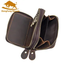 Винтажный держатель для ключей из натуральной кожи, кошельки для автомобильных ключей, мужской чехол для ключей с двойной молнией, сумка, кошелек, портмоне, держатель для карт