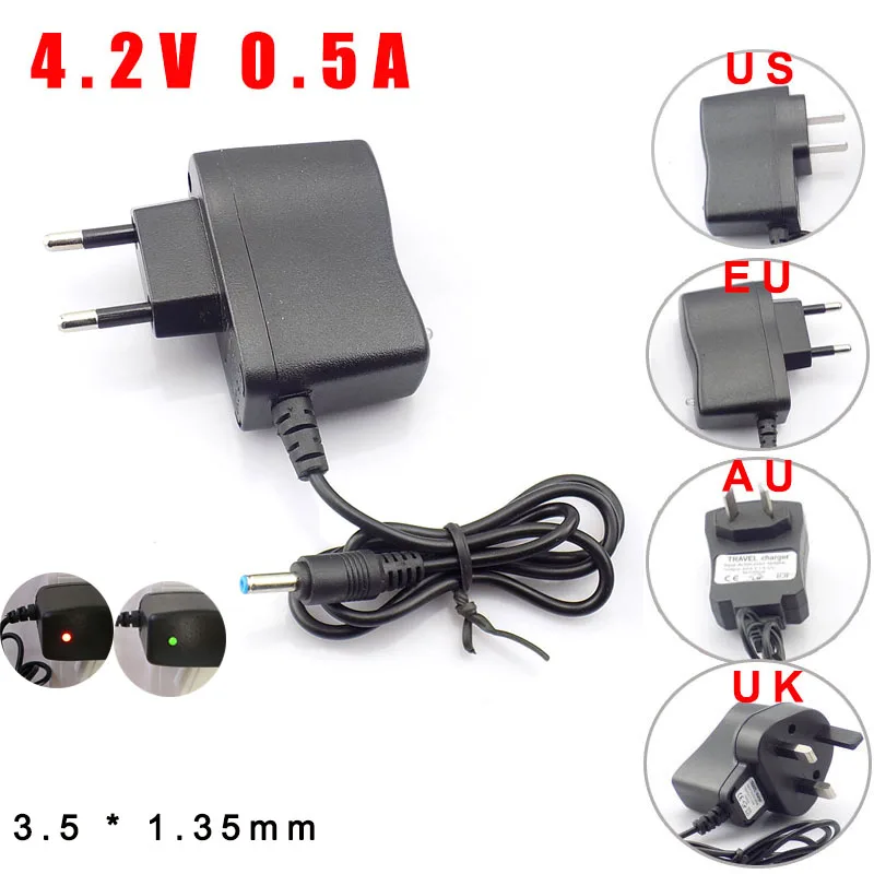 AC 110V 220v к DC 4,2 V 0.5A 500ma адаптер питания штепсельная Вилка для 3,7 V 18650 перезаряжаемая батарея факел US EU UK AU 3,5*1,35mm AC 110V 220v к DC 4,2 V 0.5A 500ma адаптер питания штепсельная Вилка для 3,7 V 18650 перезаряжаемая батарея факел US EU UK AU 3,5*1,35mm