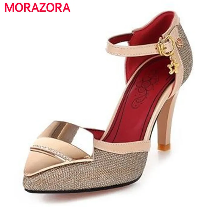 

MORAZORA Hot sale high heels women pumps gold silver pointed toe summer party wedding shoes large size 34-44
