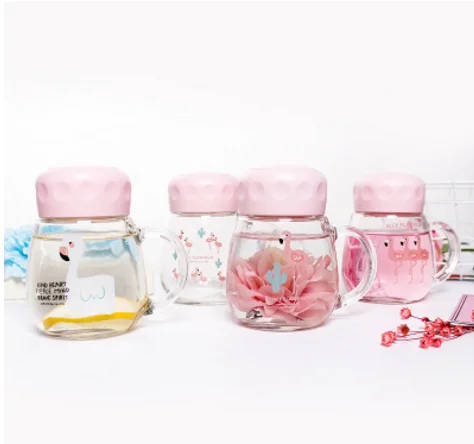 

Cute Glass Korea Creative Cup Portable Water Bottle Student Small Transparent Transparent Cover Lid Hand Cup