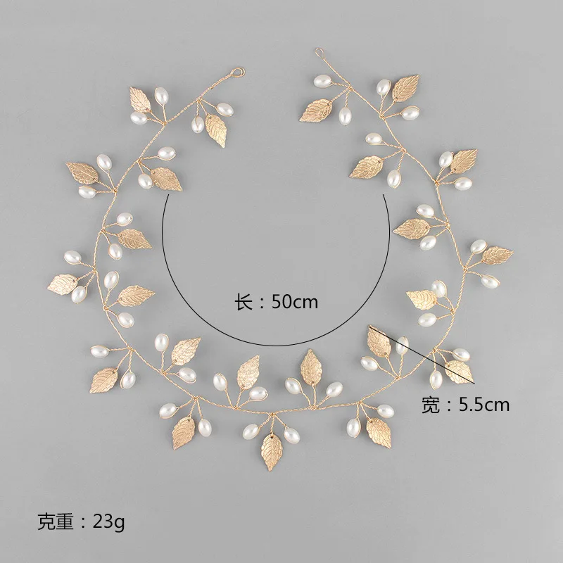 Женская повязка на голову с искусственным жемчугом и золотыми листьями|hair vine|bridal