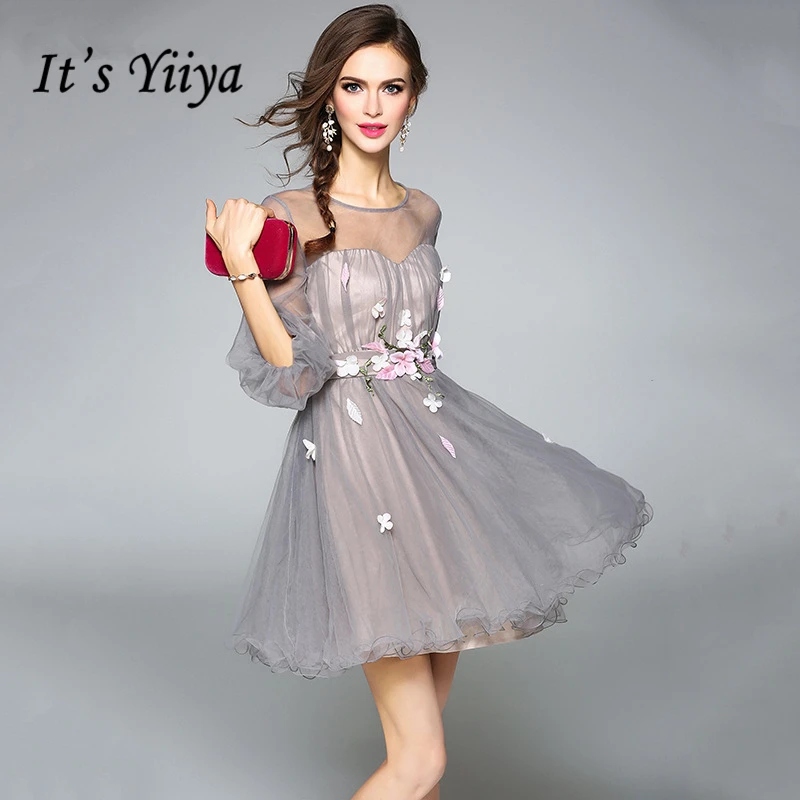 

It's YiiYa Tulle Cocktail Dresses 2018 Fashion Designer Quality Sexy Illusion Appliques Flower Zipper Party Ball Gowns L496