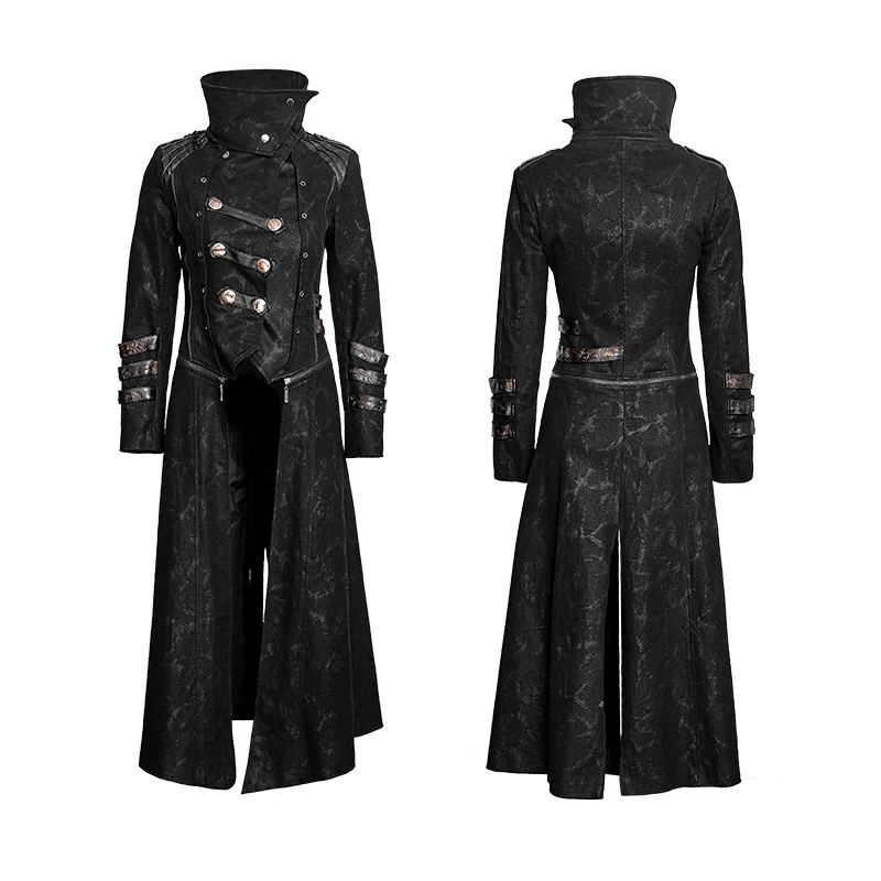 PUNK RAVE Gothic Trench Coat Stretch Twill Fabric Scorpion Leather Removable Hat High Collar army Windbreaker Women Raincoat