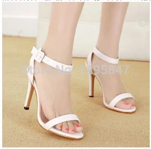 Fashion High Heels A Word Cingulate White Black Open-Toed Sandals Women’s High-Heeled Sandals Free Shipping