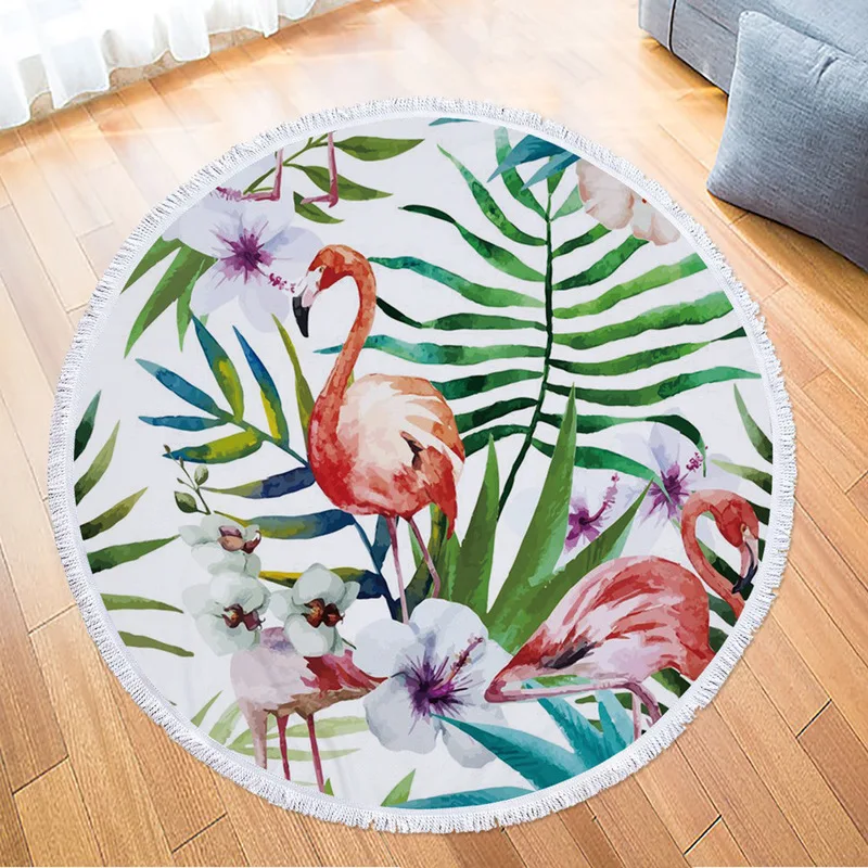 

Ins Hot Flamingo Round Beach Cover up Newest Style Beach Towel with Tassels Microfiber Picnic Blanket Yoga Mat Tapestry