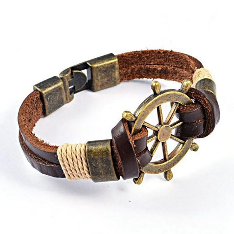 2017 NEW Fashion Genuine Cow Leather Bracelets For Men Punk Vintage