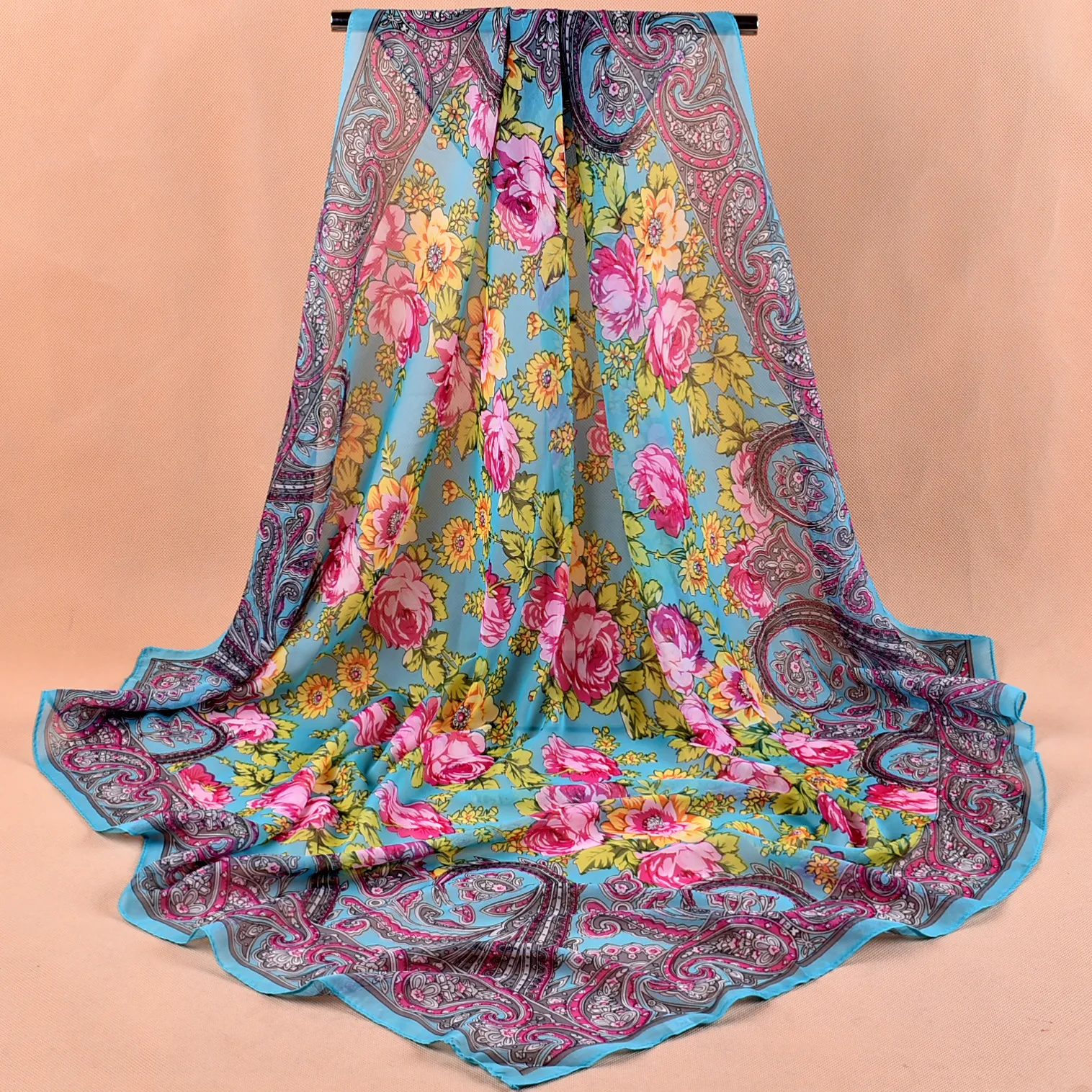 Fashion Shawl Scarves For Women Floral Print Silk Satin Hijab Scarf Female Wraps 90*90cm Square Shawls Bandana Scarfs For Ladies photo