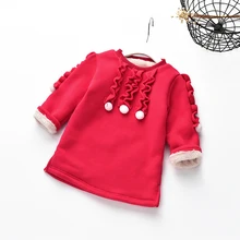2017 Winter Children Fleece Sweaters Kids Girls Red Warm Pullover Long Section Casual Thicken Bead Laciness Plus Velvet Clothes