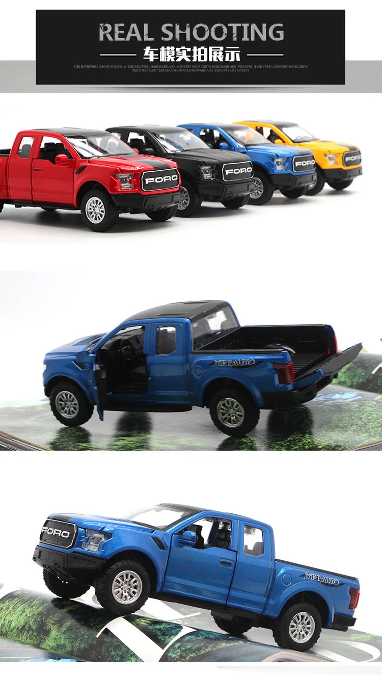 Большой DieCasts автомобилей L = 17 см Хорошее качество F150 Raptor модели(#32128) Отличное Коллекция игрушечных автомобилей 4х-дверный-открытый W/светильник N музыка