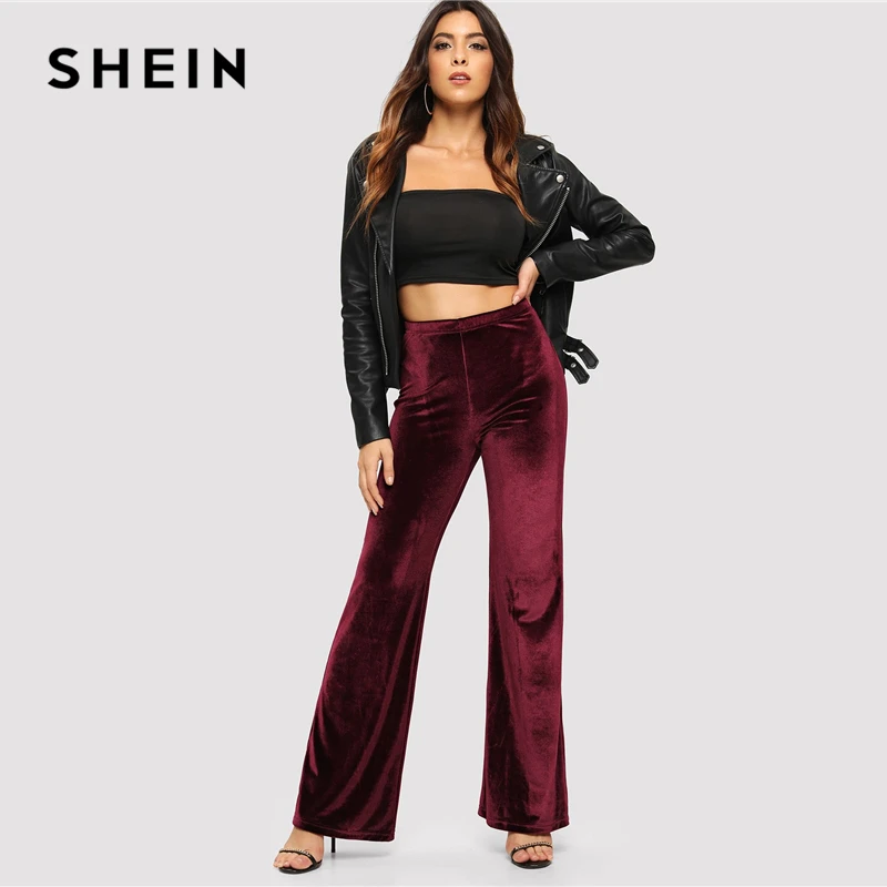 SHEIN Расклешенные Однотонные Бархатные Брюки Офисные Классические С Завышенной