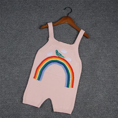 New Knit Pants Rainbow Embroidery Baby Girls Trousers Overalls 0-5yrs Baby Girls Boys Overalls High quality Girls Clothes - Цвет: Розовый