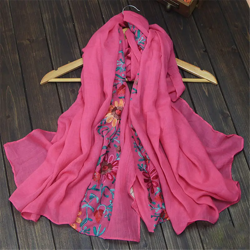 Women Fashion Cotton Pearl Oversized Embroidery Shawl Headband Pashmina women's scarves handkerchief hijab scarf 40MA0606