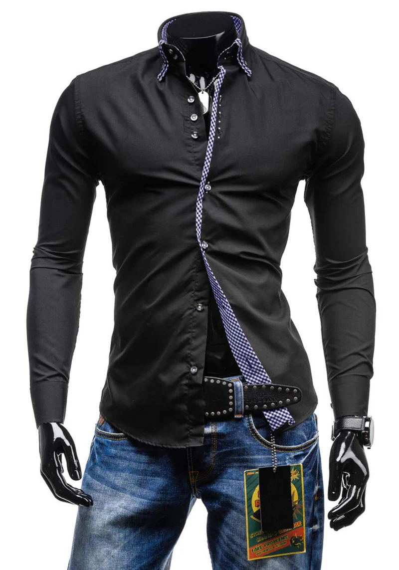 Goede 2019 Lente Nieuwe Dubbele Kraag Slim Fit Man Shirt Solid Lange Mouwen Britse Stijl Katoen Mannen Shirt