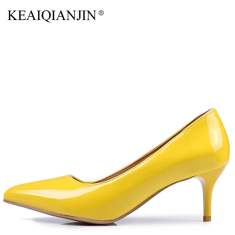 

KEAIQIANJIN Woman Red Wedding High Shoes Plus Size 34 - 45 Patent Leather Pumps Spring Autumn Blue White Apricot Yellow Pumps