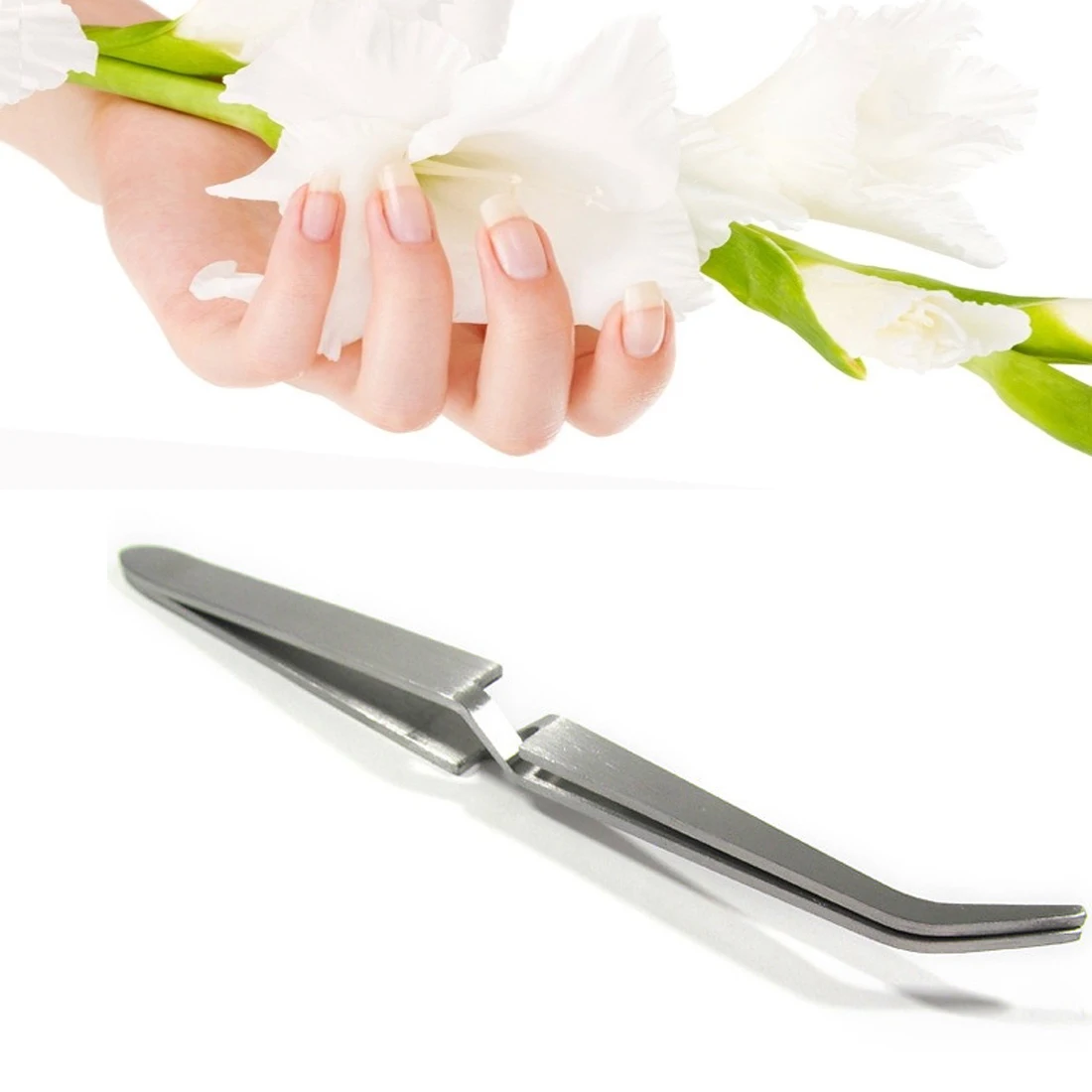 

Manicure Bent Cross Lock Reverse Action Stainless Steel Self Close Holding Precision Tweezer Nail Art Acrylic Molding Nipper