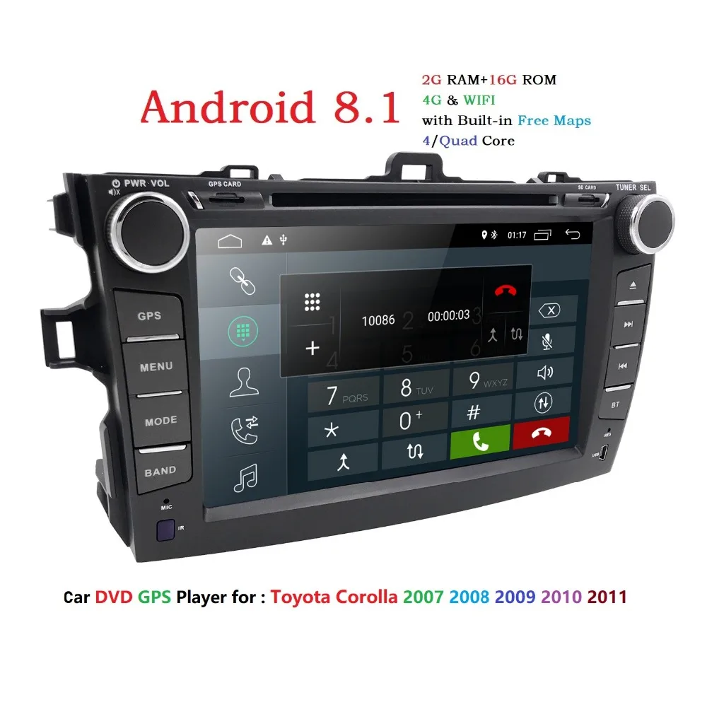 

android 8.1 car dvd player for Toyota corolla 2007 2008 2009 2010 2011 in dash 2 din 1024*600 car dvd gps navigation in dash gps