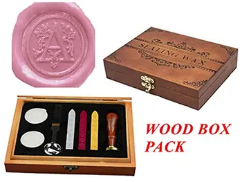 

Luxury Letter A Wood Gift Box Pack Vintage Alphabet Initial Engraved Wedding Invitation Classical Old-fashioned Antique Wax Seal